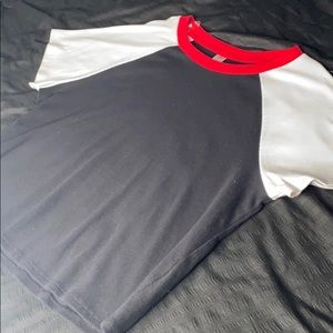 A black white and red shirt